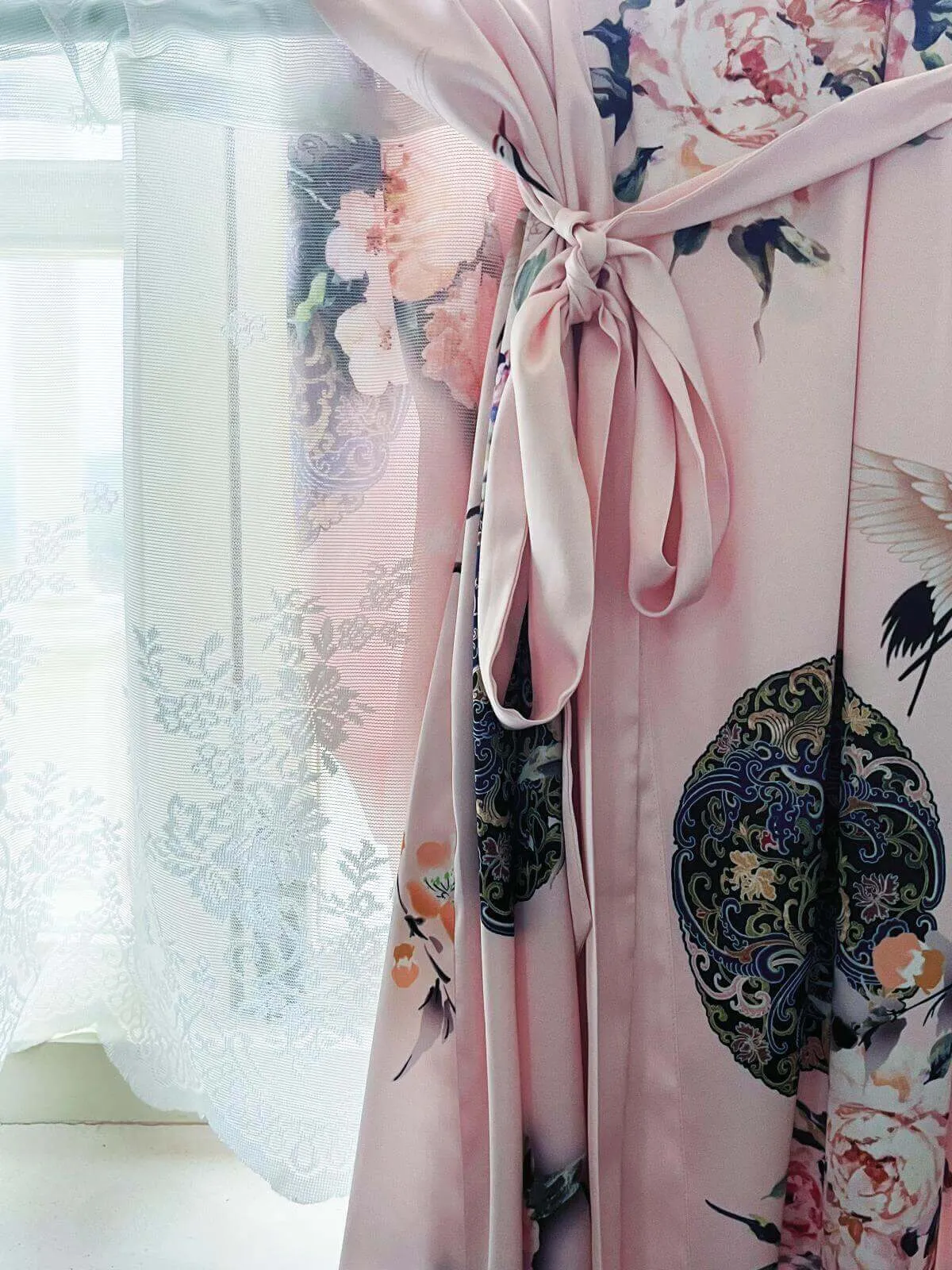 Garden Crane Floral Kimono Robe