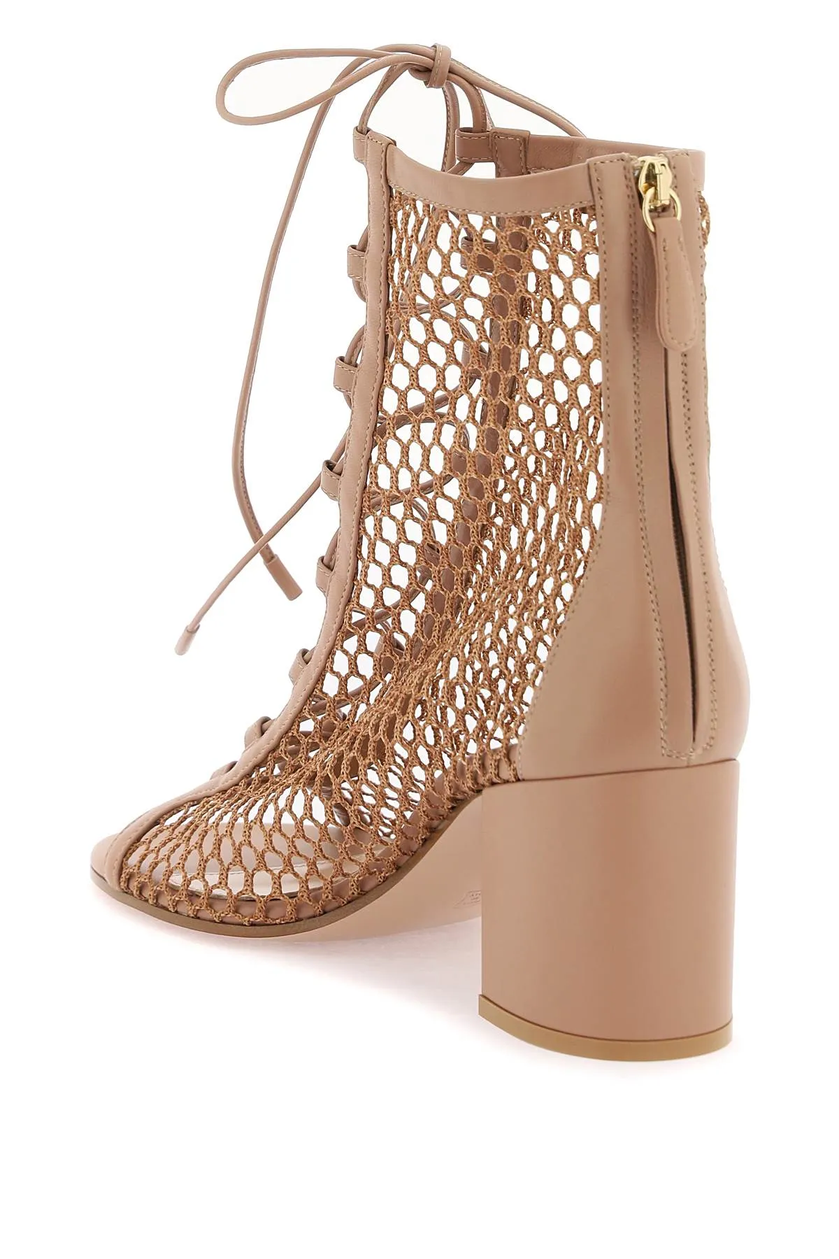 Gianvito Rossi mesh ankle boots G50638 70RIC NGI in Praline color.