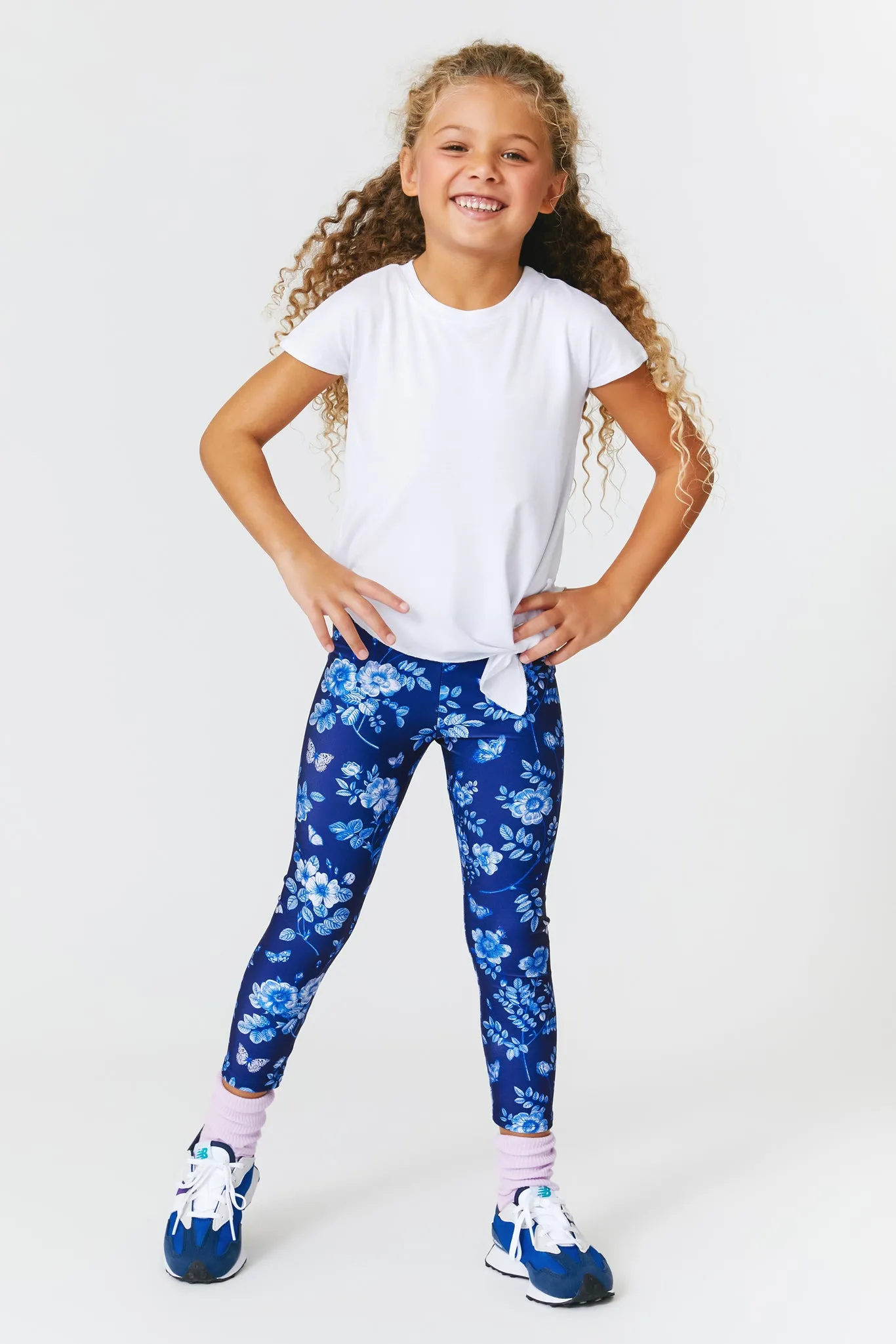 Girls Navy Fine China Leggings