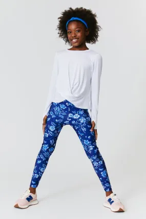 Girls Navy Fine China Leggings