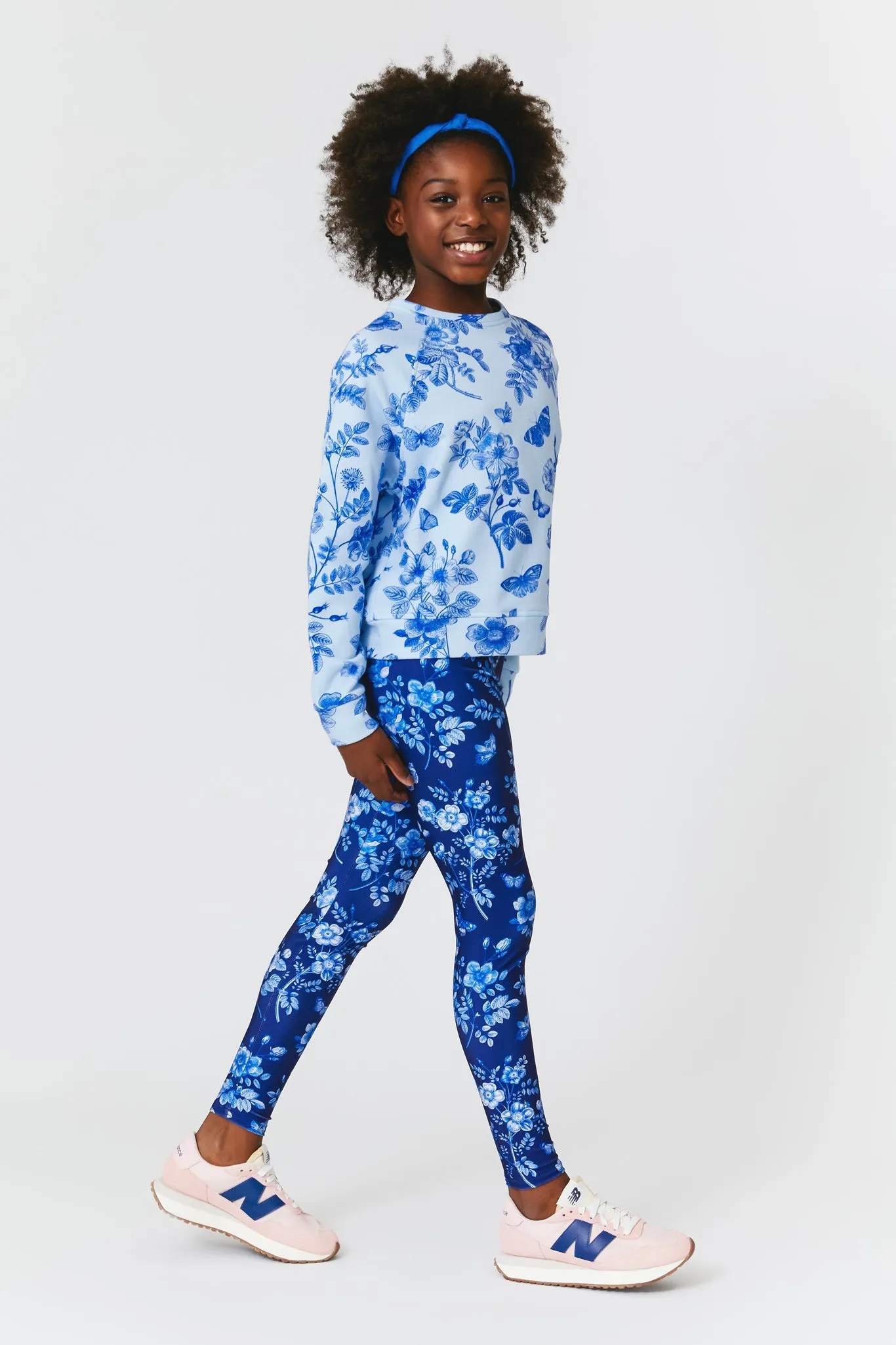 Girls Navy Fine China Leggings