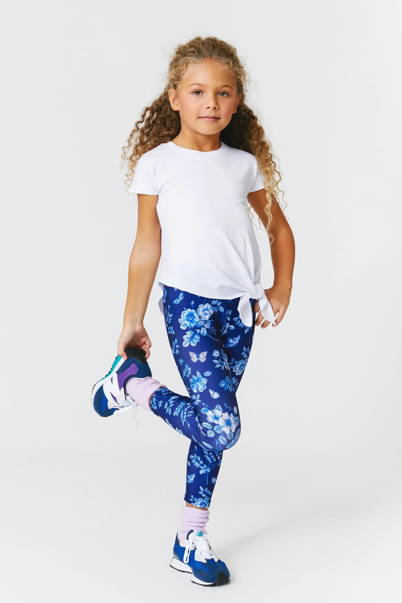 Girls Navy Fine China Leggings