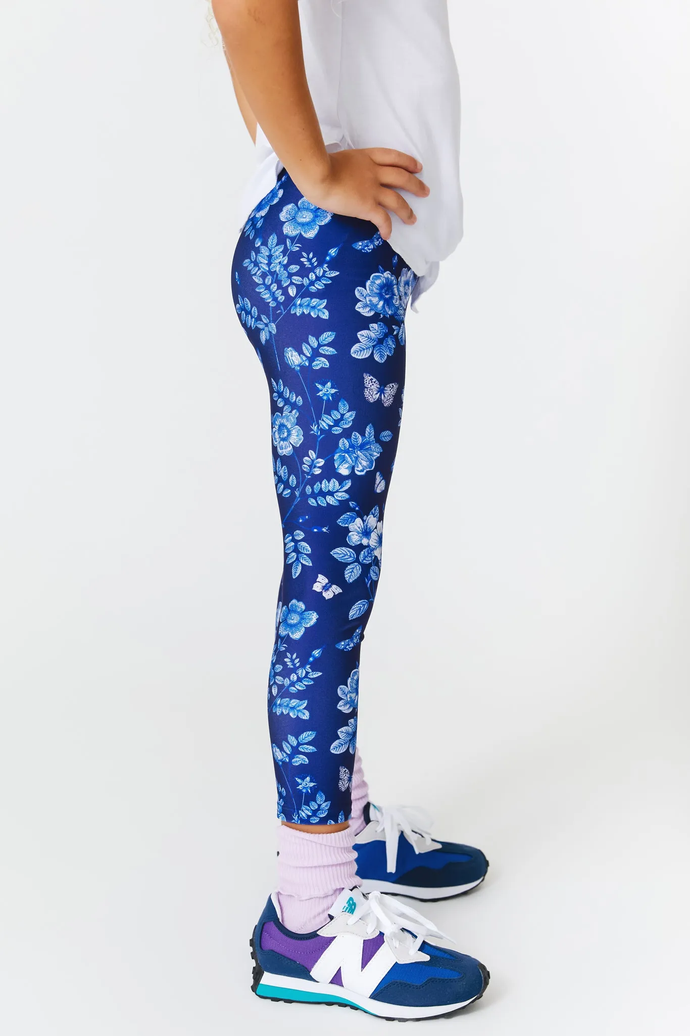 Girls Navy Fine China Leggings