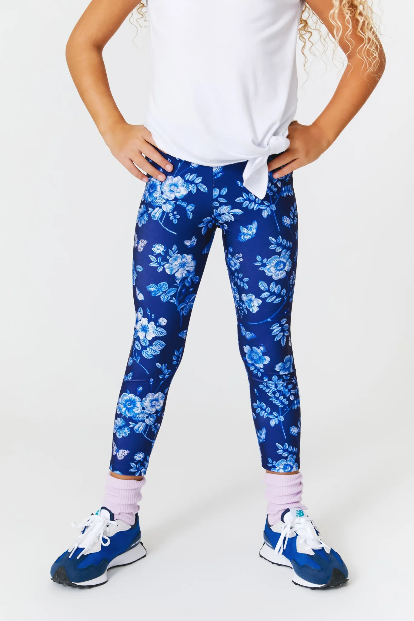 Girls Navy Fine China Leggings