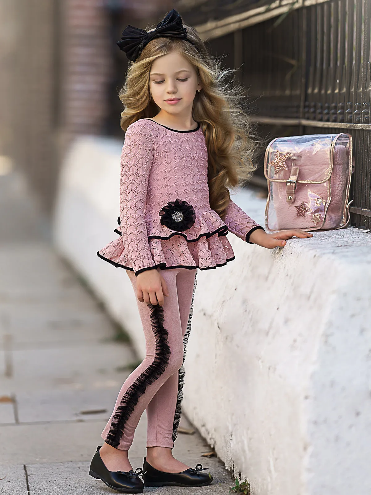 Girls' Peplum Long Sleeve Tunic and Legging Set