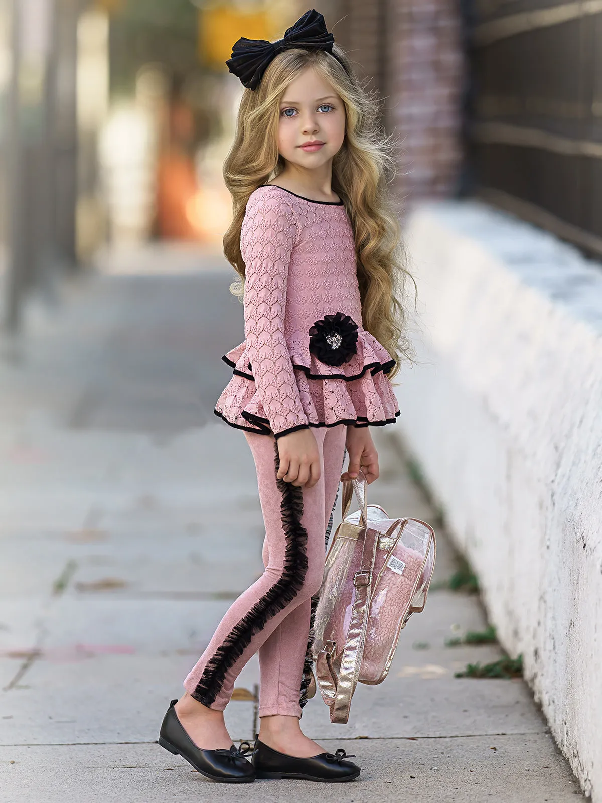 Girls' Peplum Long Sleeve Tunic and Legging Set