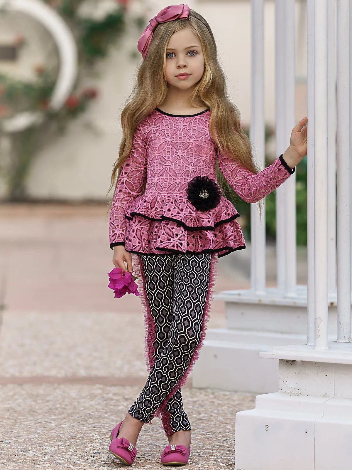 Girls' Peplum Long Sleeve Tunic and Legging Set