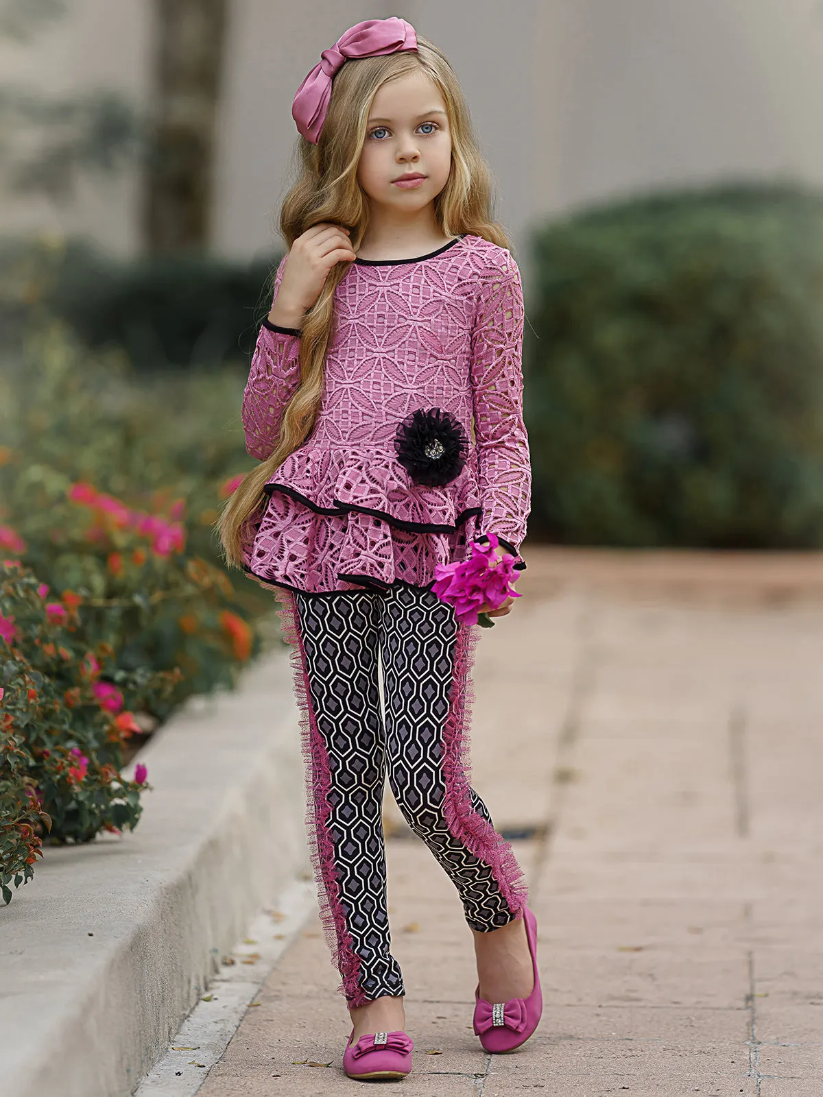 Girls' Peplum Long Sleeve Tunic and Legging Set