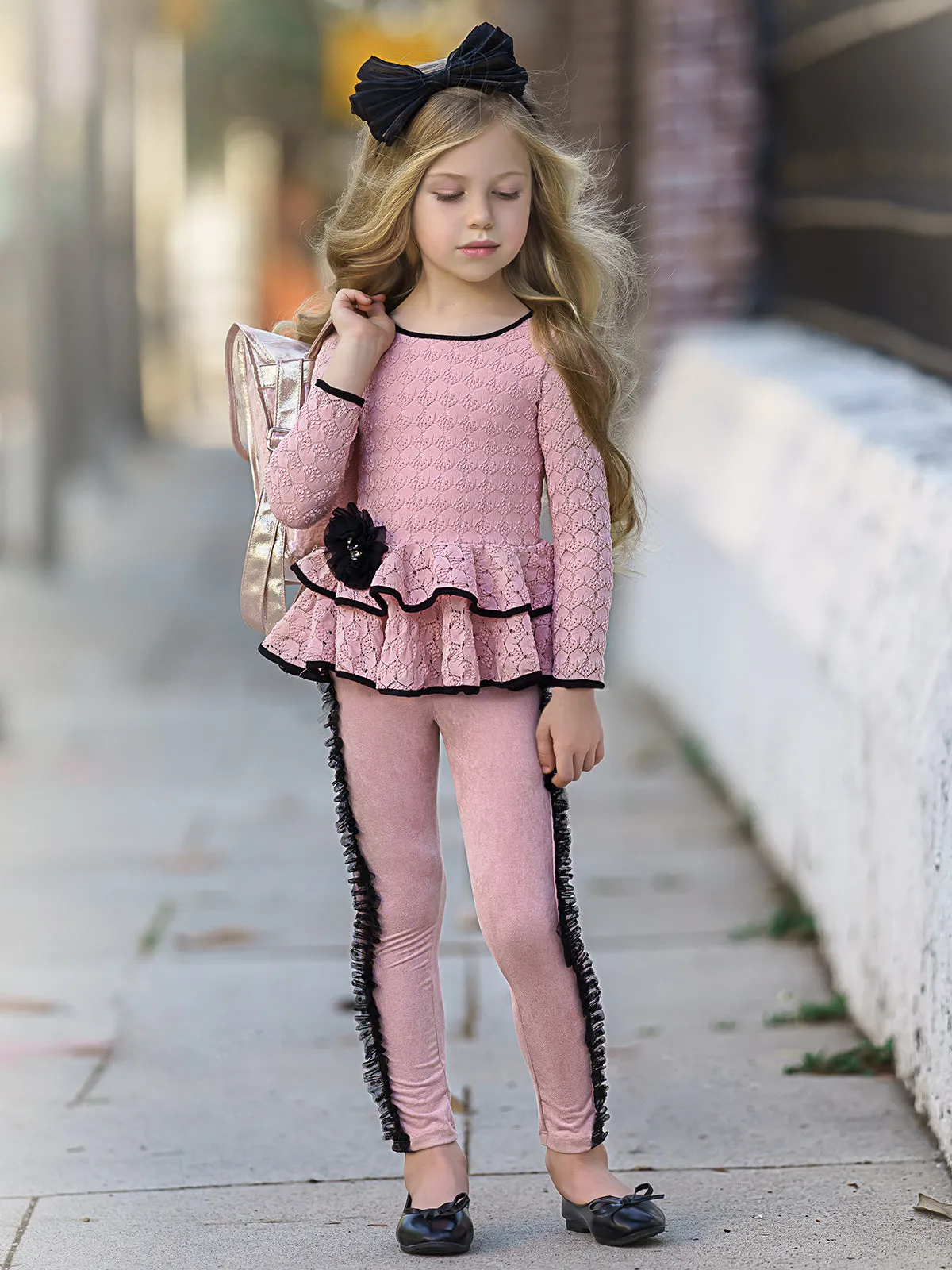 Girls' Peplum Long Sleeve Tunic and Legging Set