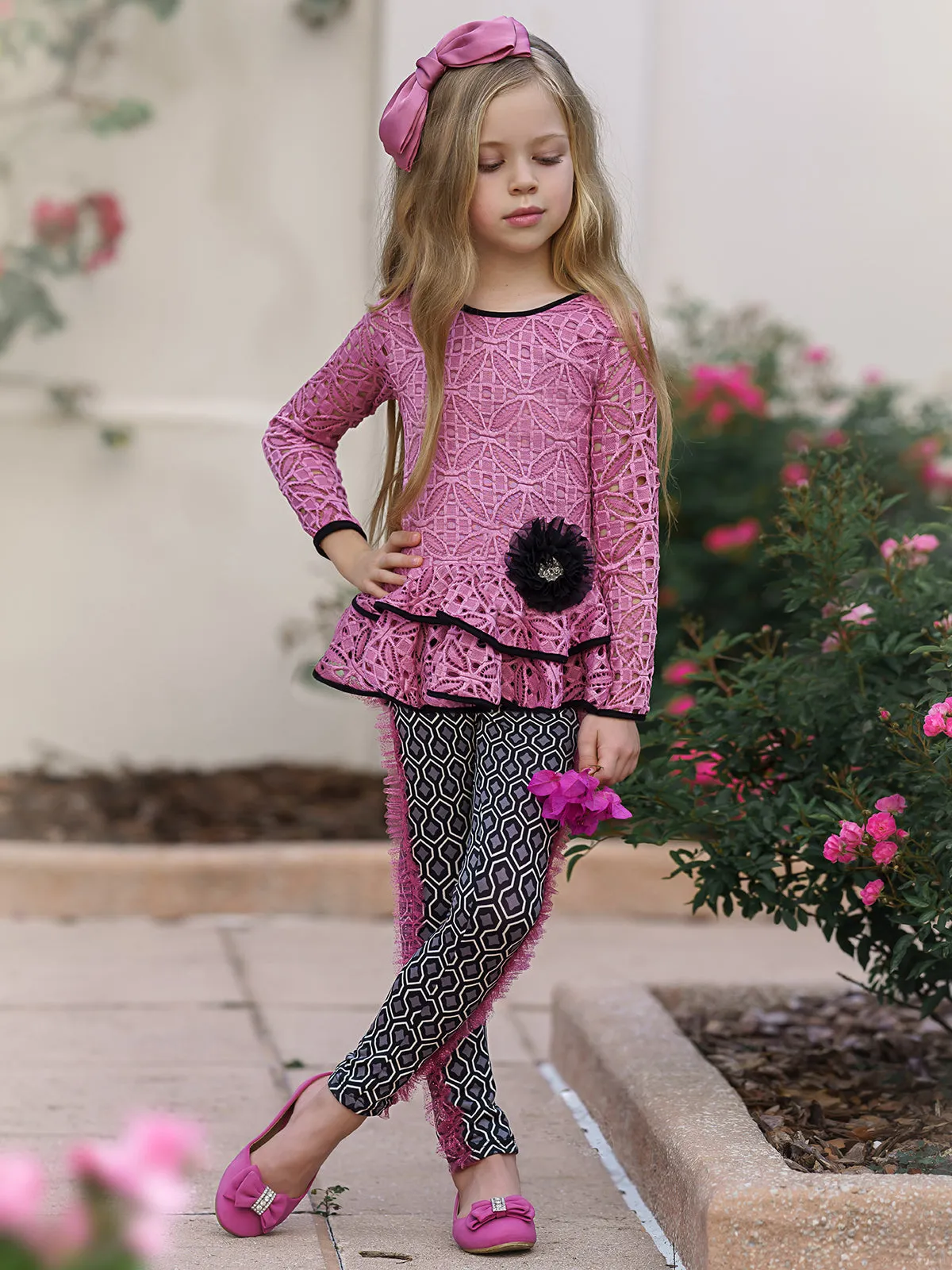 Girls' Peplum Long Sleeve Tunic and Legging Set