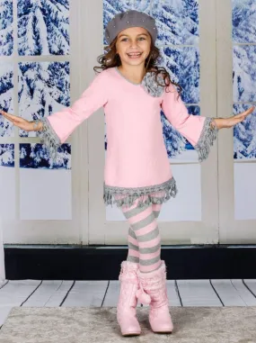 Girls Tunic Set with Crochet Trimmed Long Sleeve and Matching Leggings