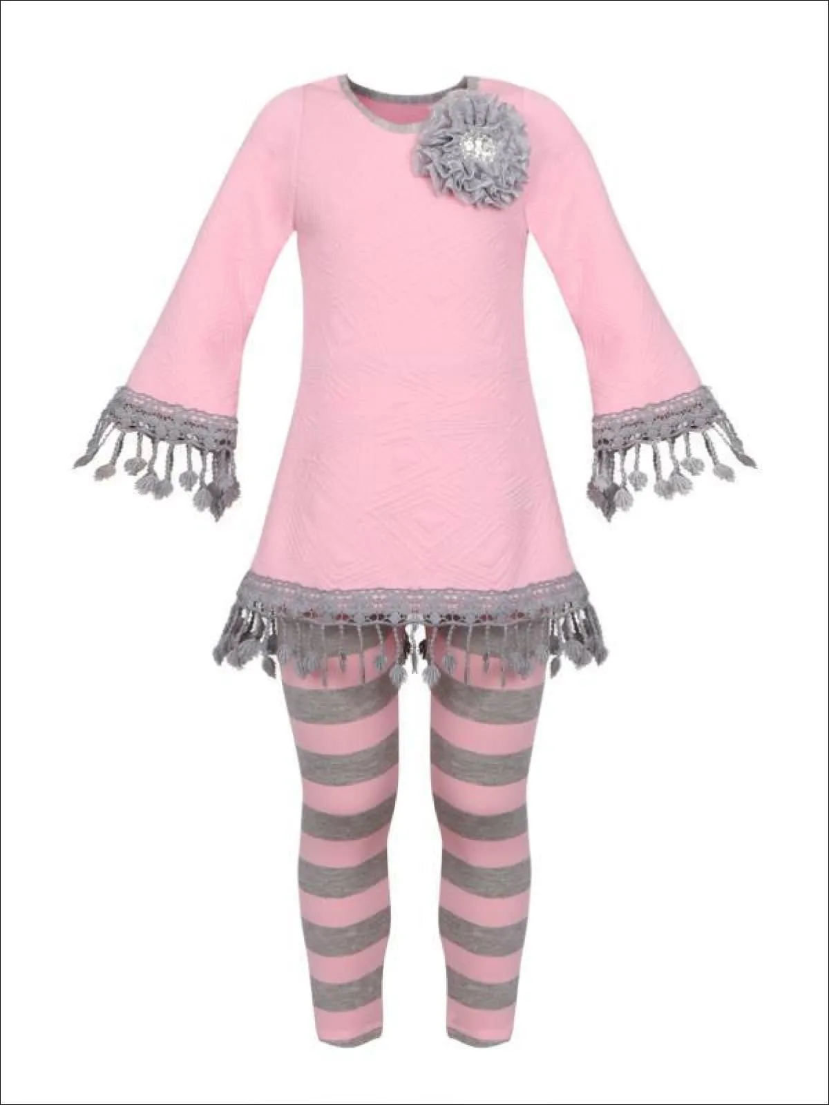 Girls Tunic Set with Crochet Trimmed Long Sleeve and Matching Leggings