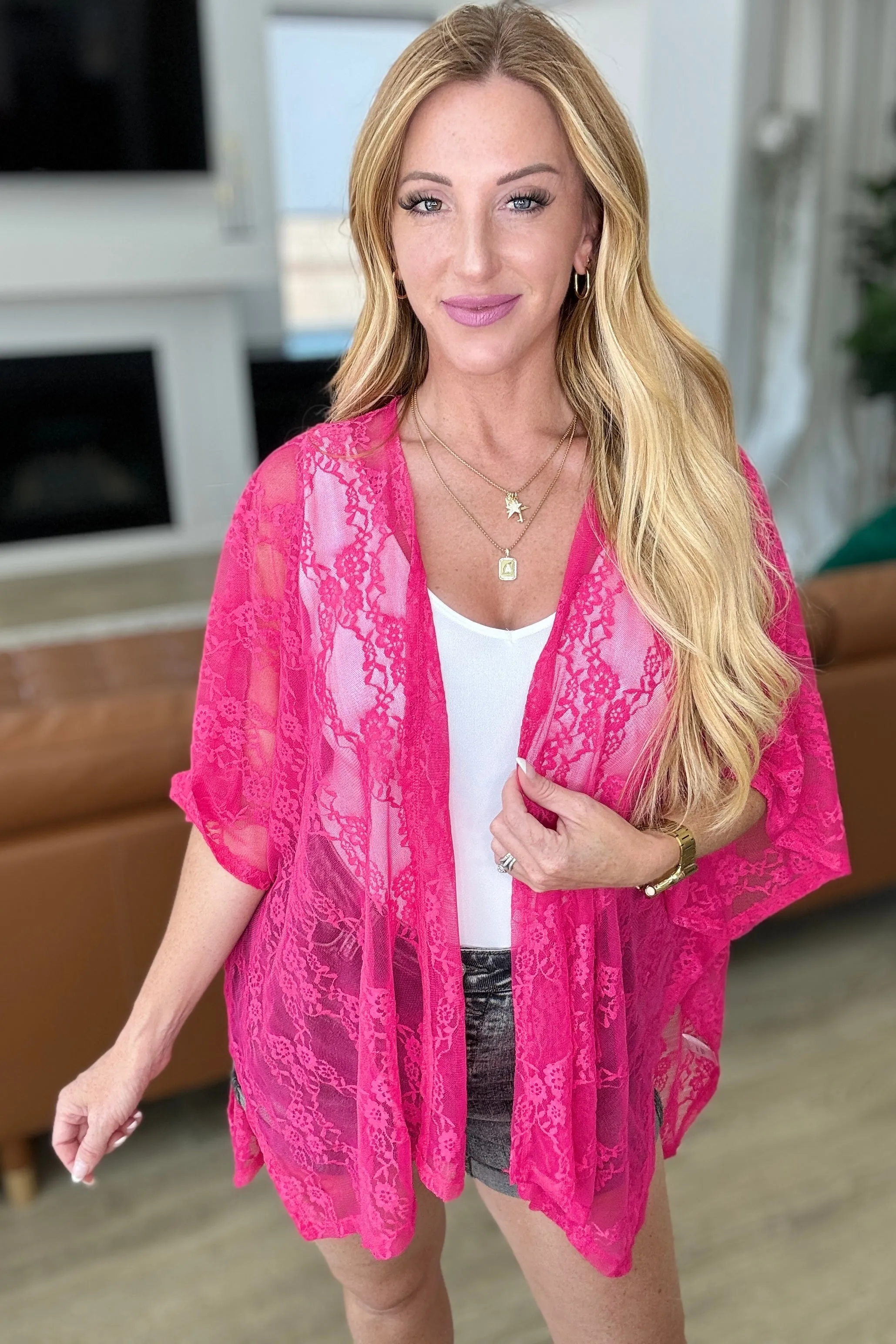 Good Days Ahead Fuchsia Lace Kimono