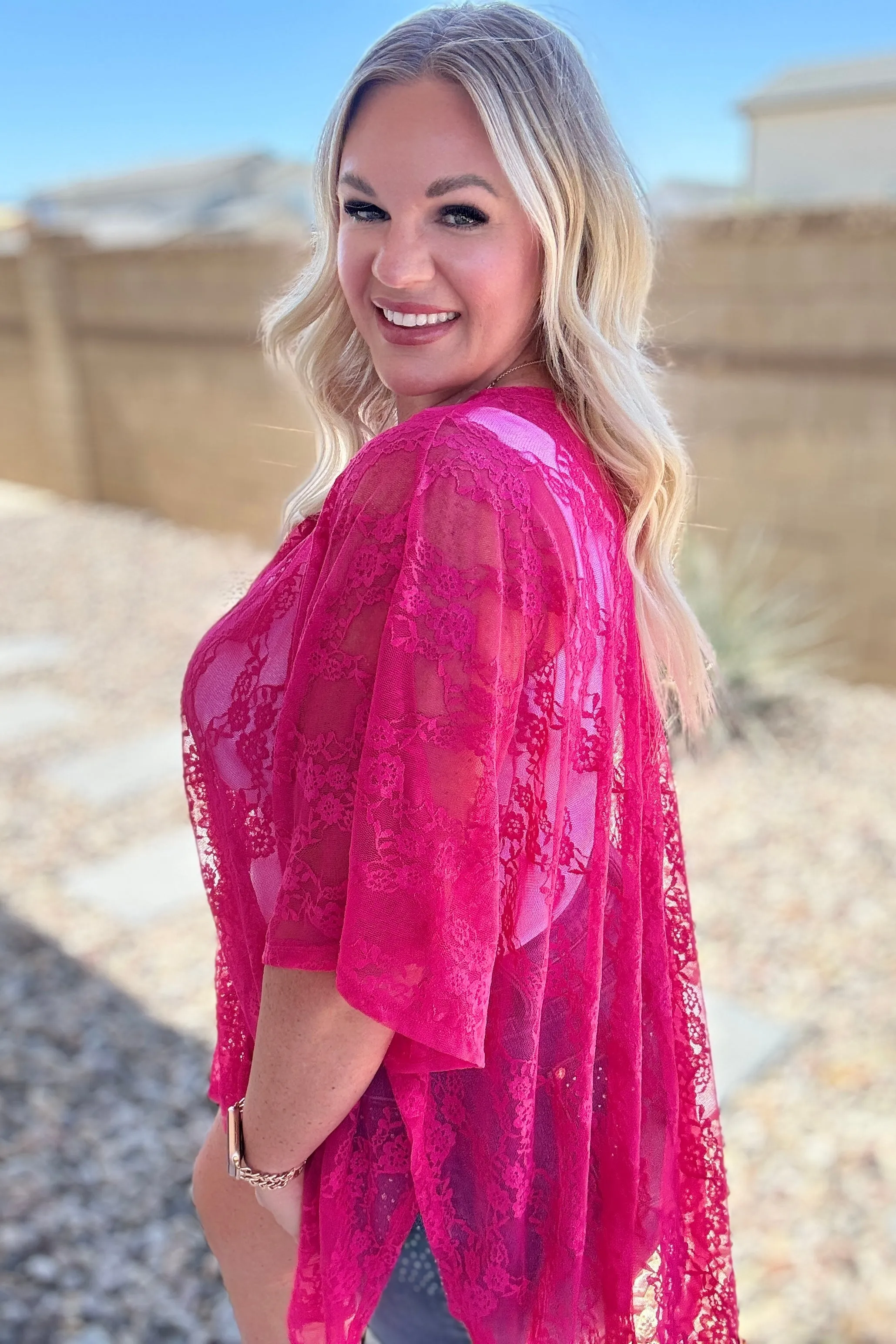 Good Days Ahead Fuchsia Lace Kimono