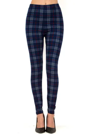 Holiday Navy Wine Plaid Pattern Leggings for Women