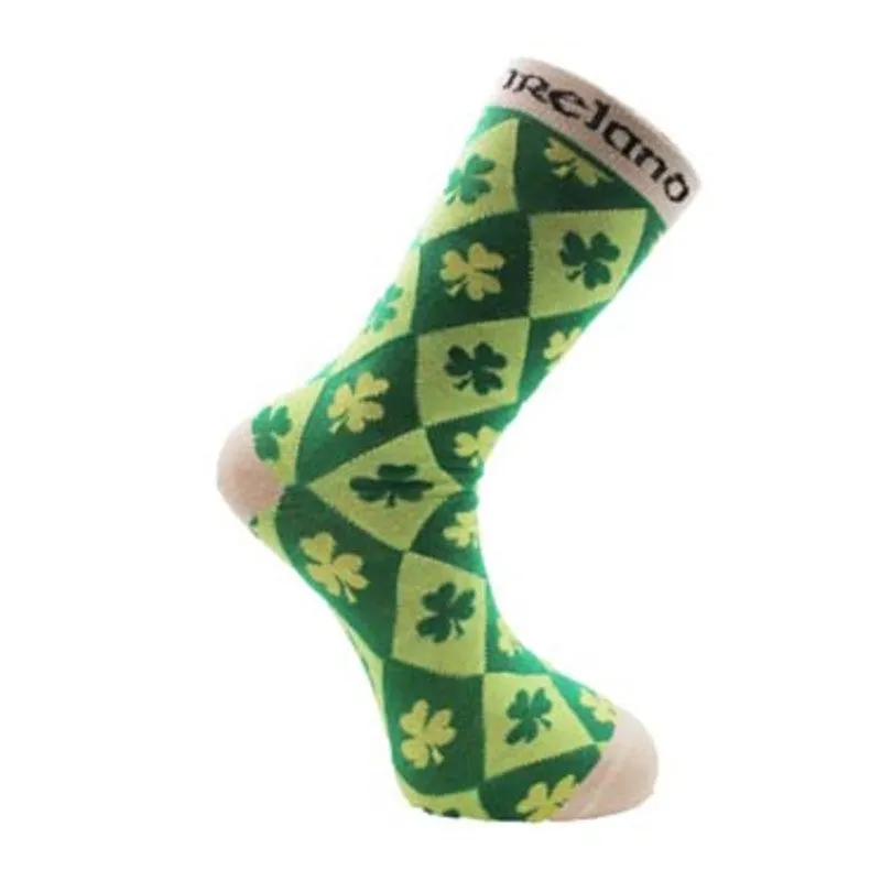 Irish Shamrock Diamond Socks revised for improved search engine optimization: Green Ireland Clover Patterned Socks