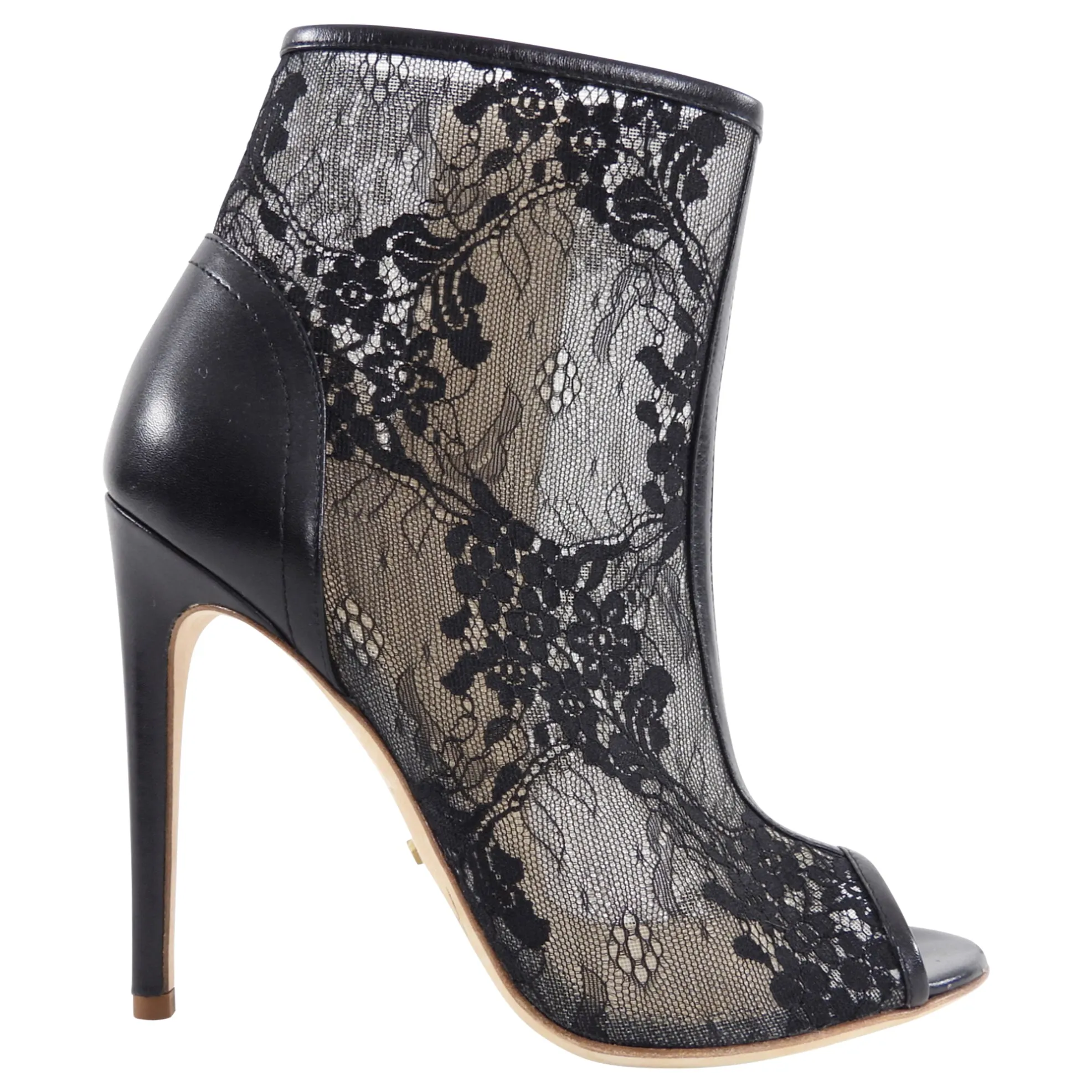 Jerome C Rousseau Black Leather Lace Ankle Bootie Size 36.5 37