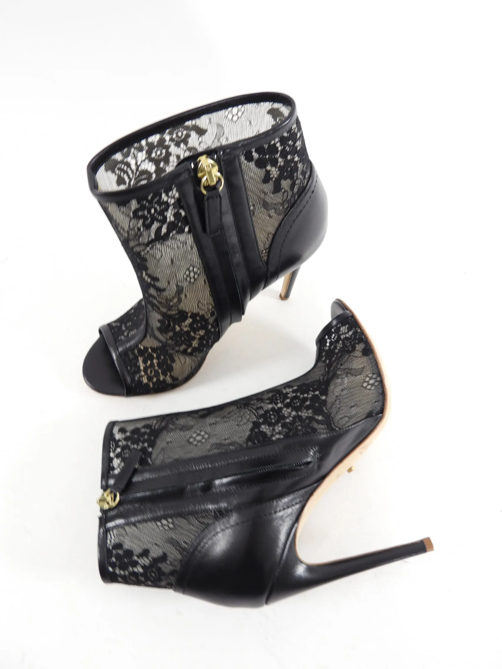 Jerome C Rousseau Black Leather Lace Ankle Bootie Size 36.5 37