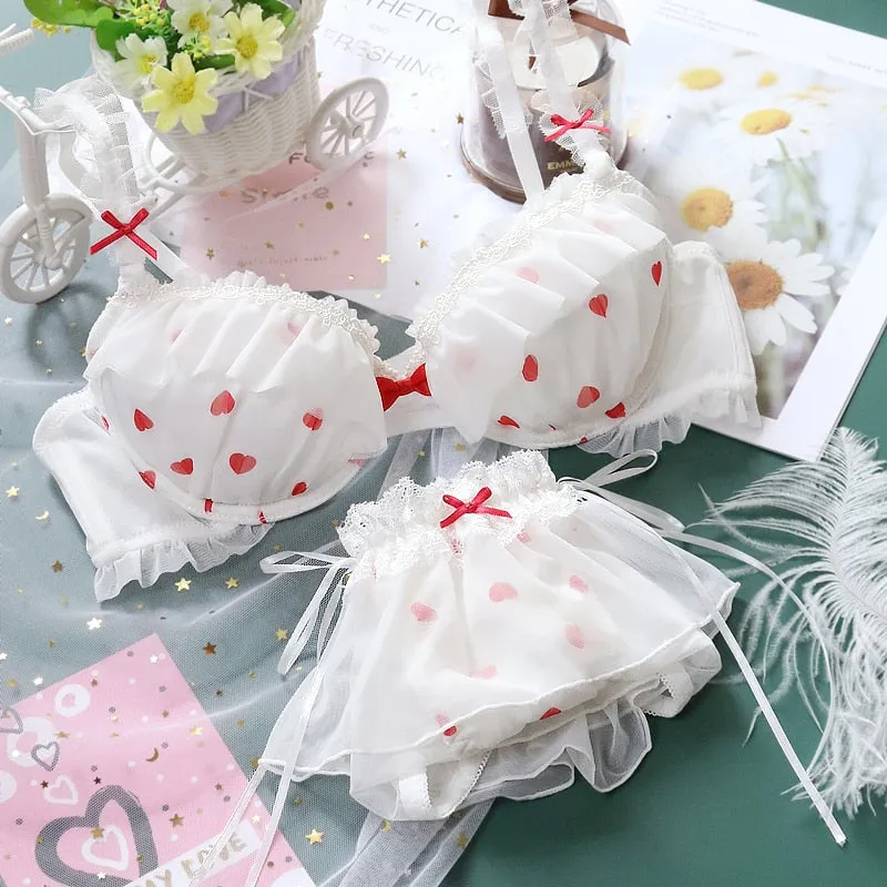 Kawaii Princess Lolita Nymphet Lingerie Set with Heart Ruffles