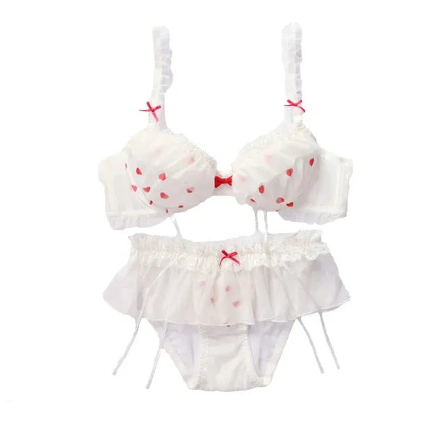 Kawaii Princess Lolita Nymphet Lingerie Set with Heart Ruffles