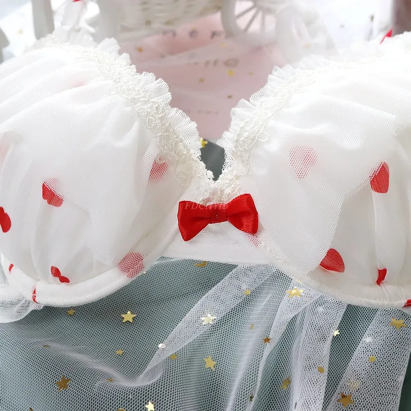 Kawaii Princess Lolita Nymphet Lingerie Set with Heart Ruffles