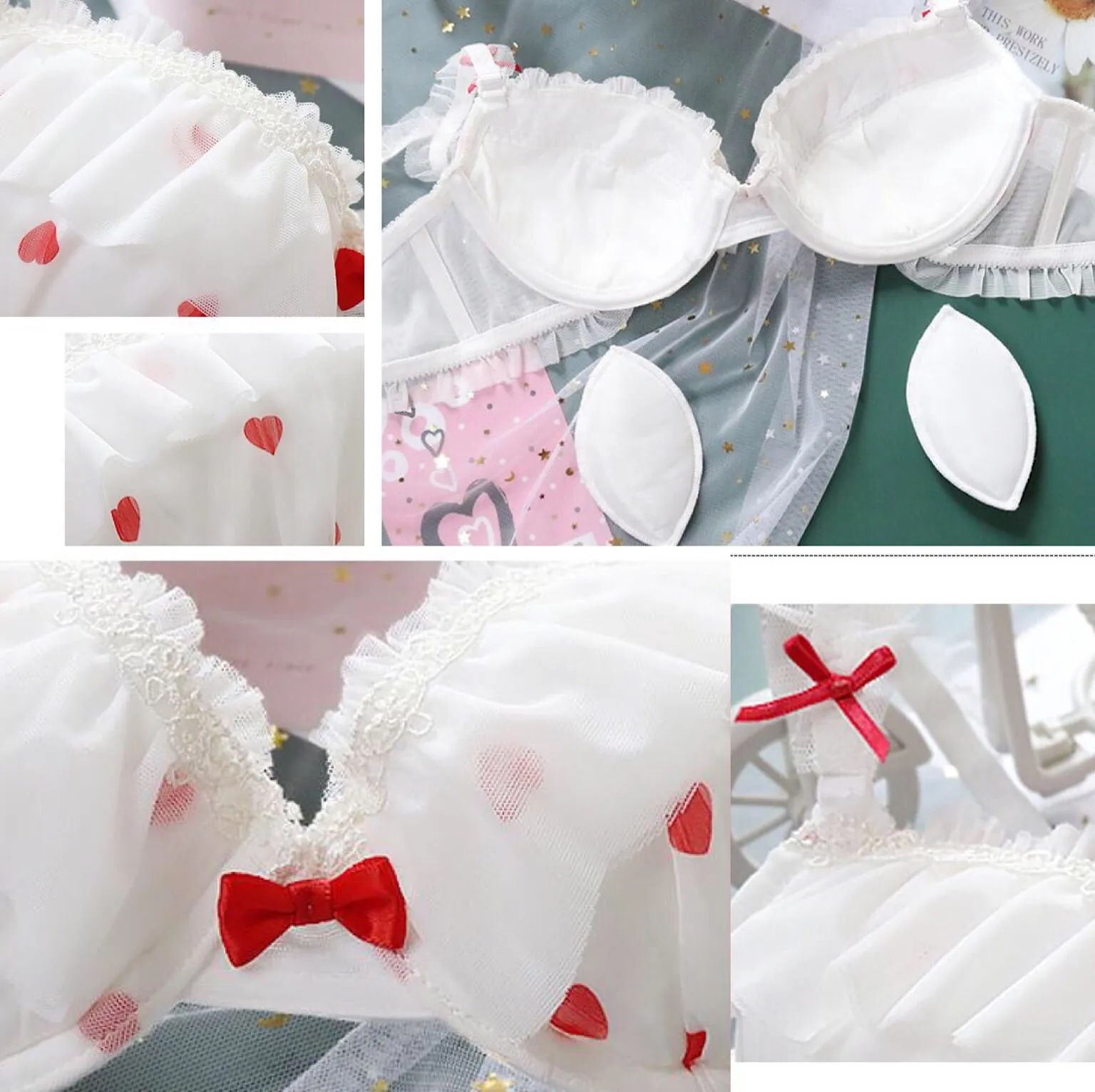 Kawaii Princess Lolita Nymphet Lingerie Set with Heart Ruffles