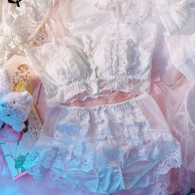 Kawaii Princess Lolita Nymphet Lingerie Set with Roses and Lace