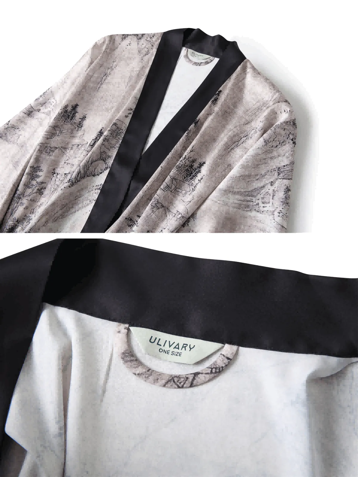 Kimono Robe with Ink Painting - Short Length