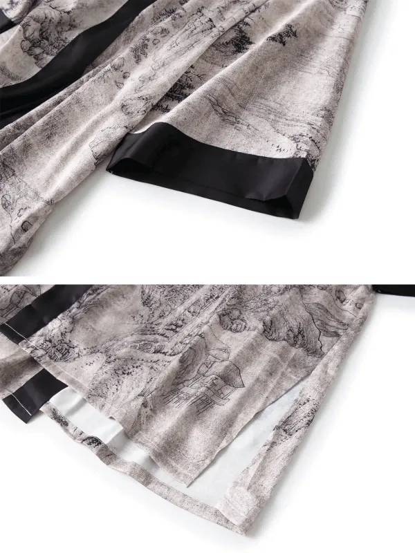 Kimono Robe with Ink Painting - Short Length