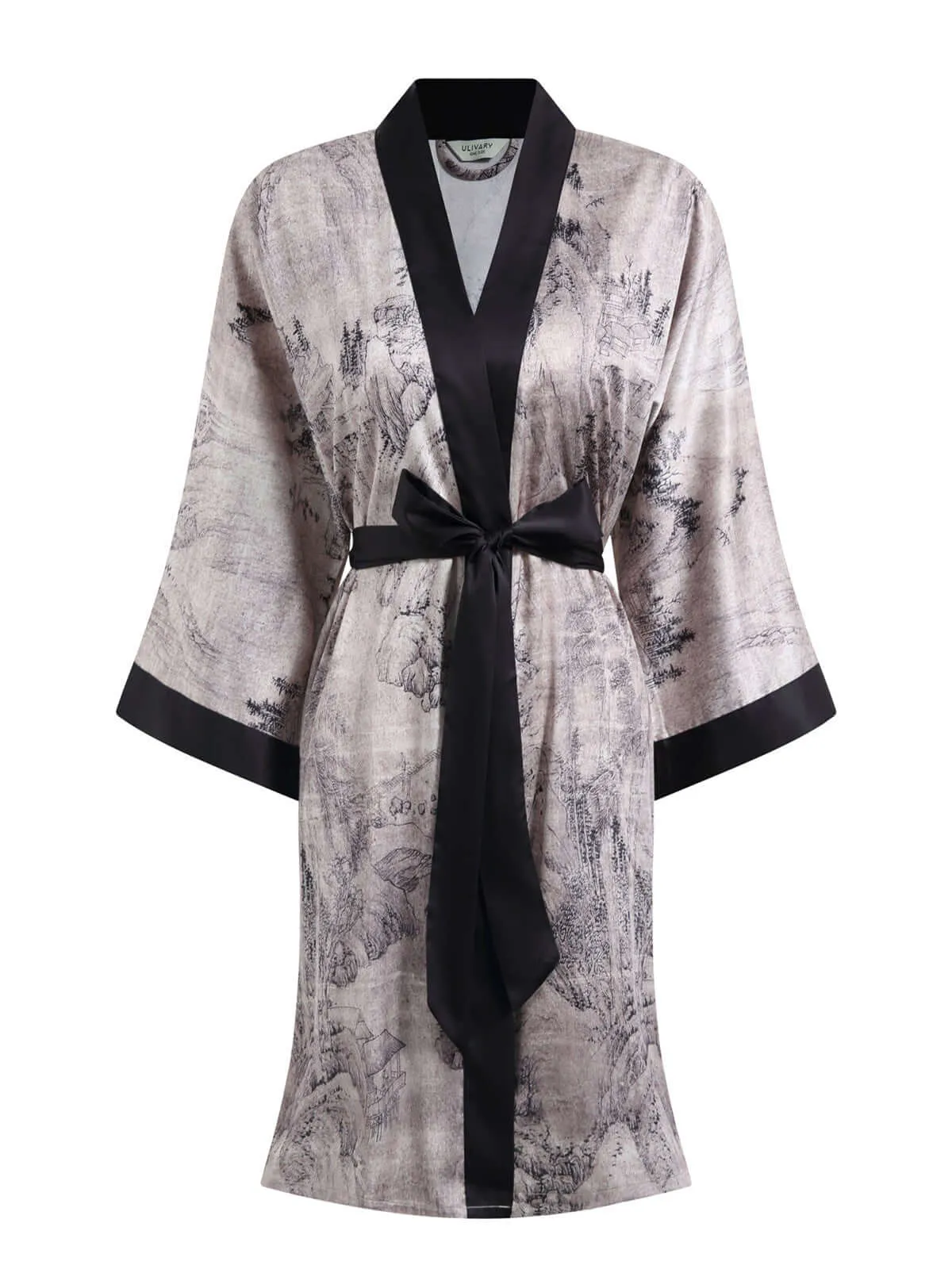 Kimono Robe with Ink Painting - Short Length