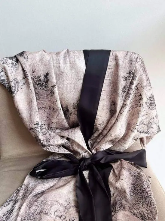 Kimono Robe with Ink Painting - Short Length