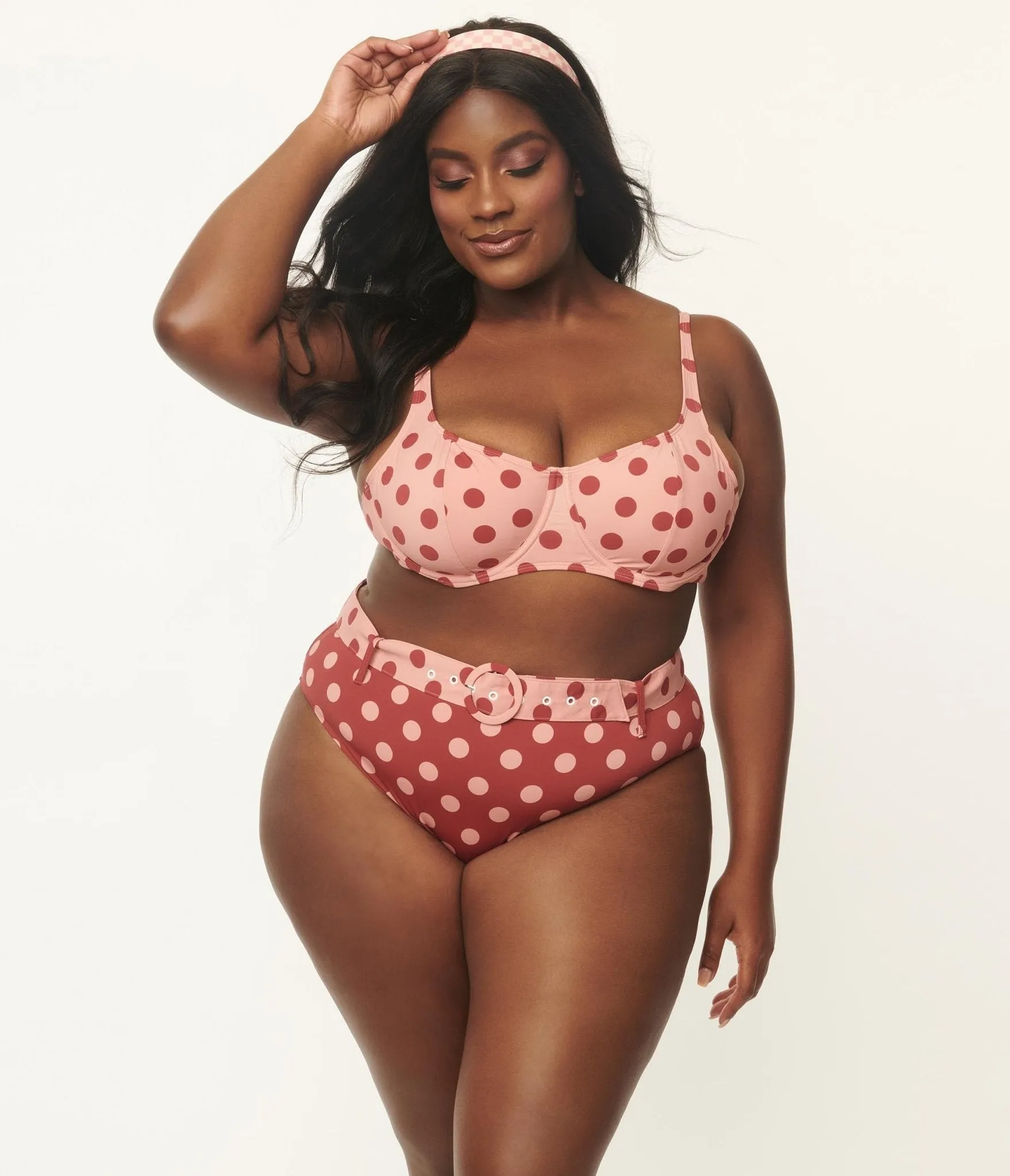 Kingdom & State Dusty Pink & Burgundy Polka Dot Plus Size Swimwear Top