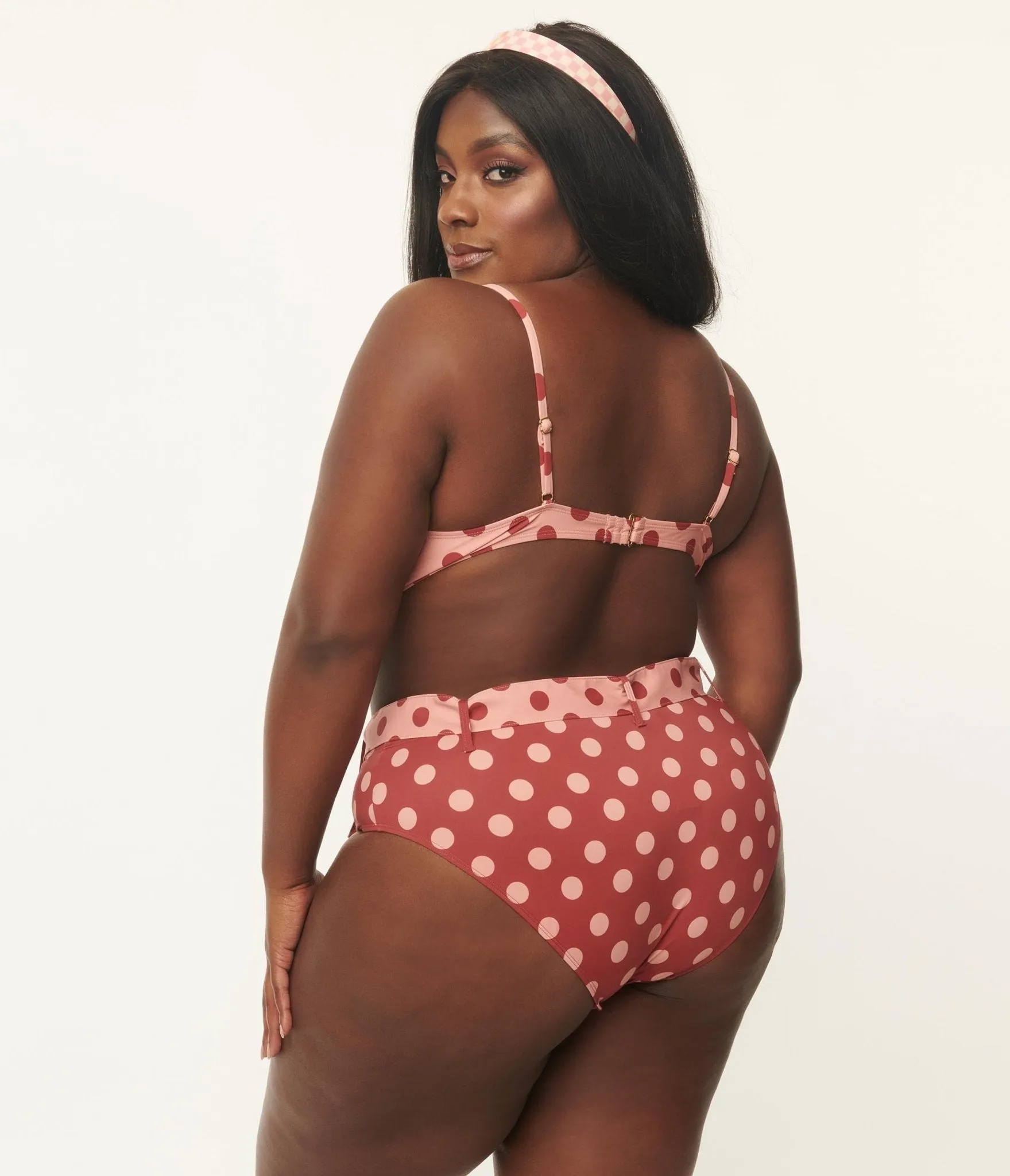 Kingdom & State Dusty Pink & Burgundy Polka Dot Plus Size Swimwear Top