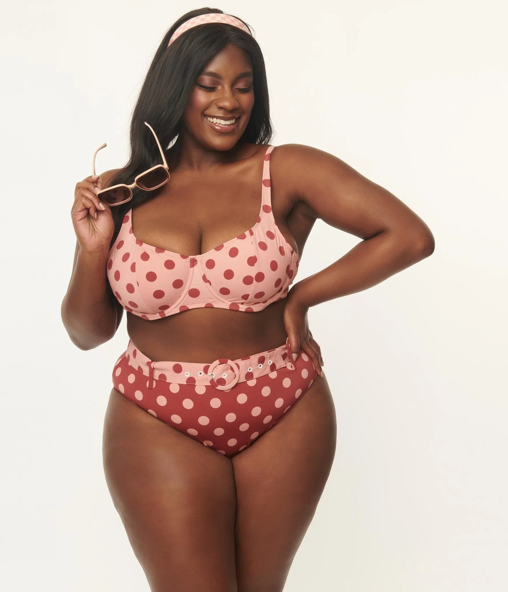 Kingdom & State Dusty Pink & Burgundy Polka Dot Plus Size Swimwear Top