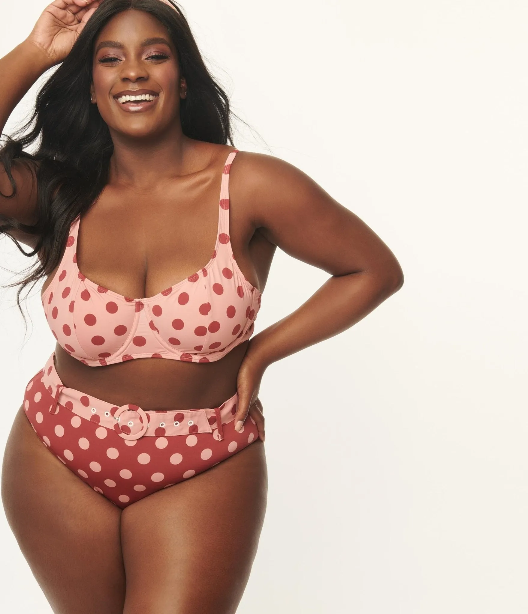 Kingdom & State Dusty Pink & Burgundy Polka Dot Plus Size Swimwear Top