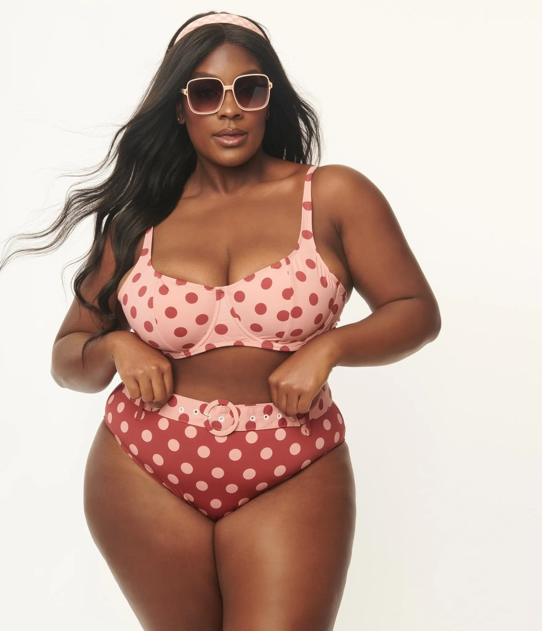 Kingdom & State Dusty Pink & Burgundy Polka Dot Plus Size Swimwear Top