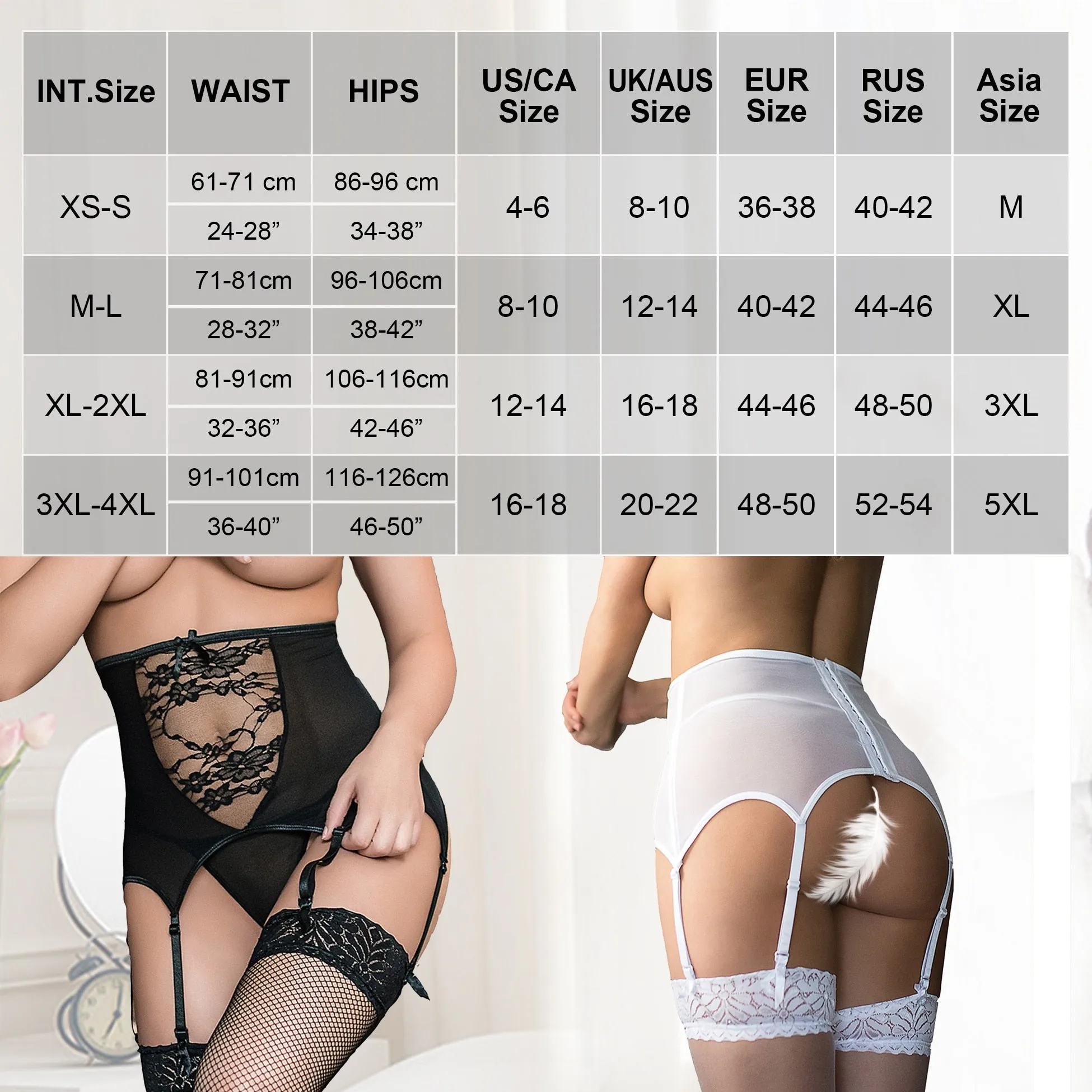 Lace High Waist Lingerie with Suspender Garter Belt for Women