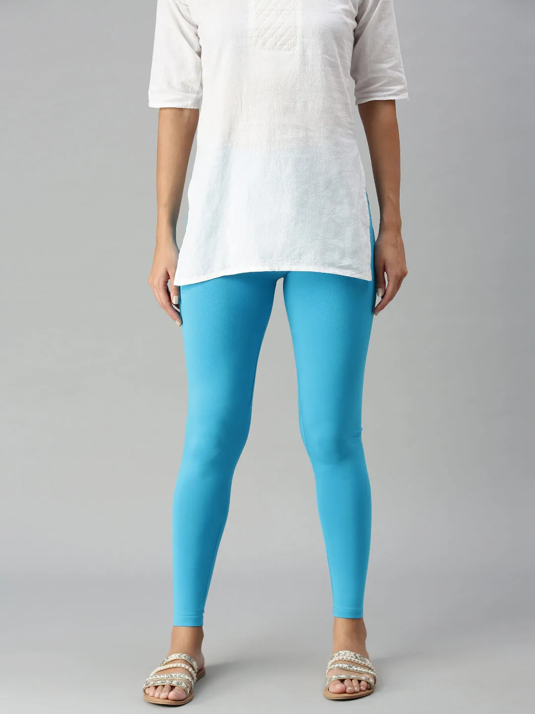 Leggings - Cotton - Light Blue - Ankle Length.