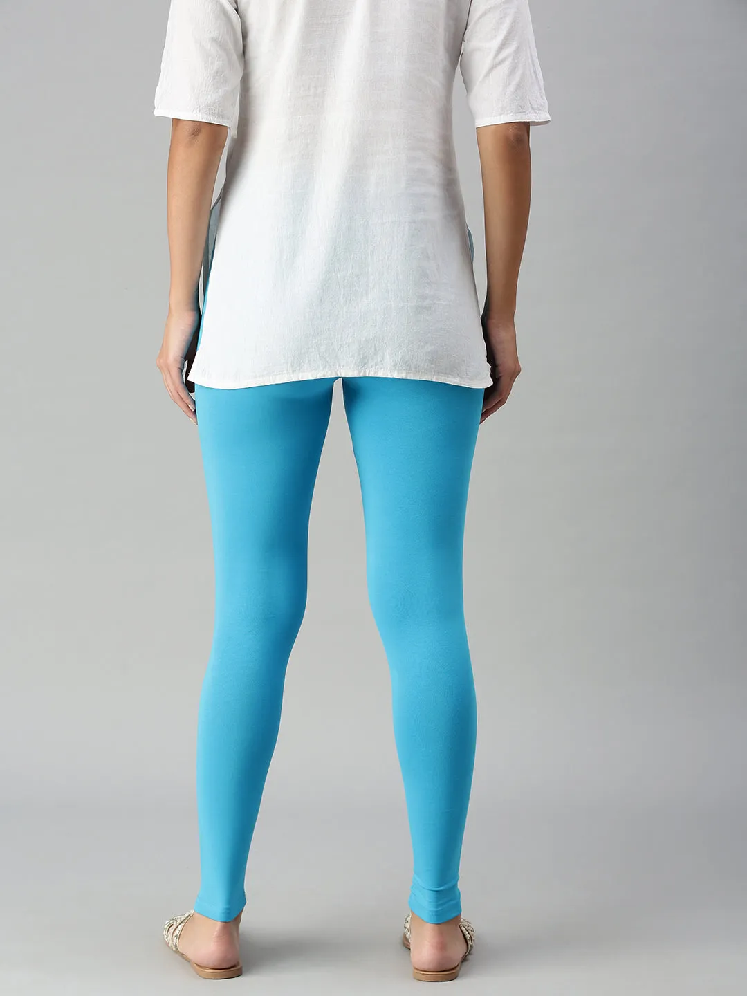 Leggings - Cotton - Light Blue - Ankle Length.