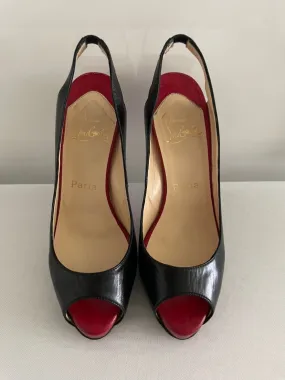 Louboutin Black Red Architex 120mm Calfskin Peep Toe Slingback Pumps