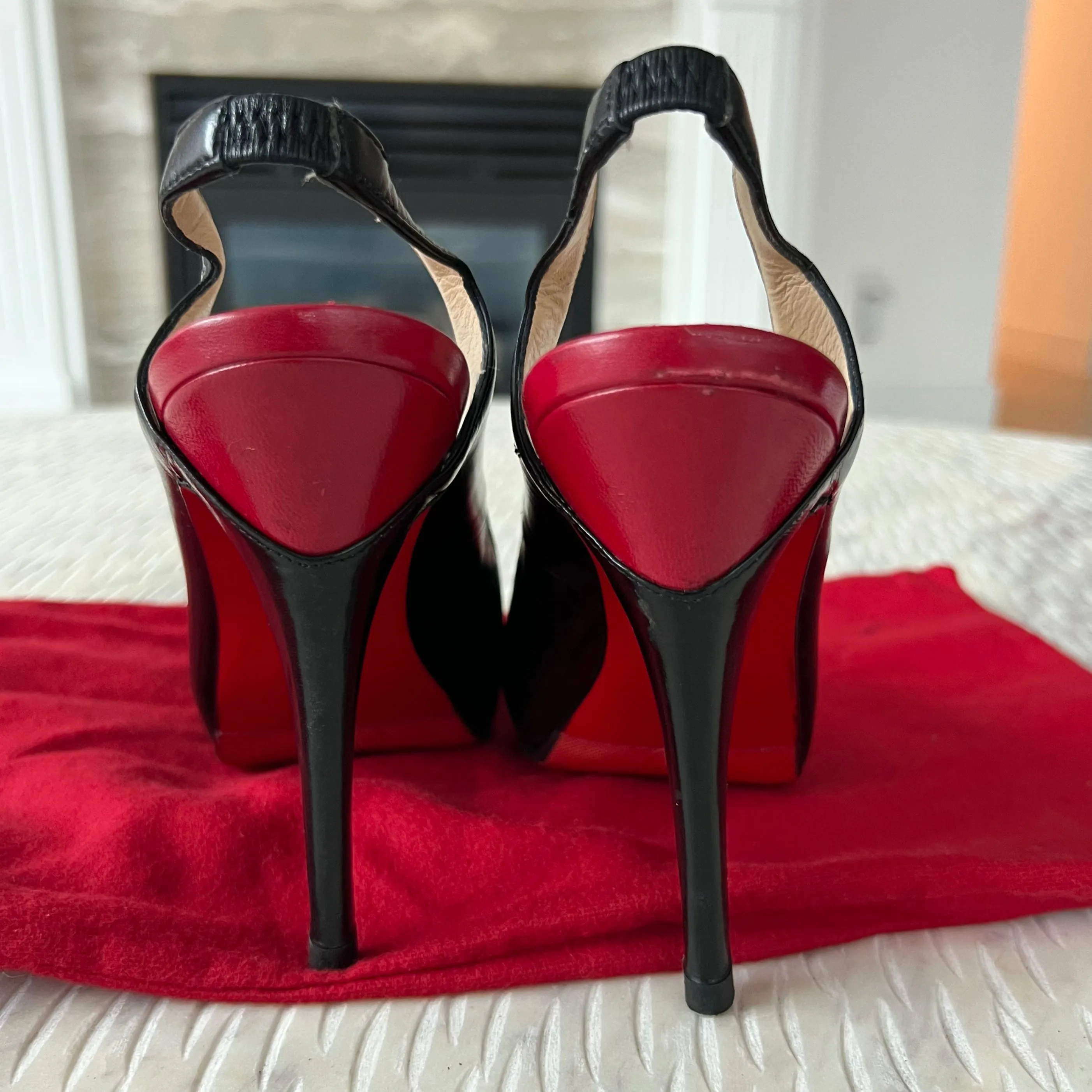 Louboutin Black Red Architex 120mm Calfskin Peep Toe Slingback Pumps