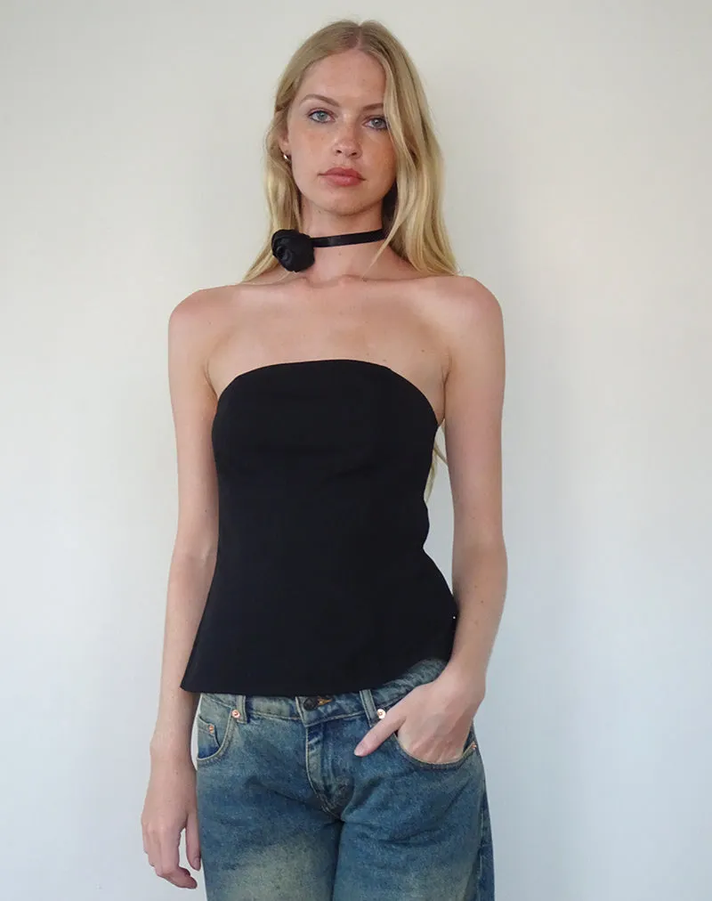 Mairi Longline Black Tailoring Bandeau Top.