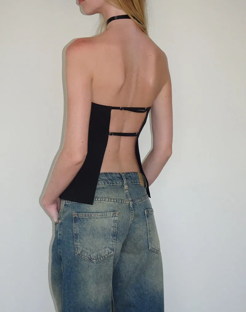 Mairi Longline Black Tailoring Bandeau Top.