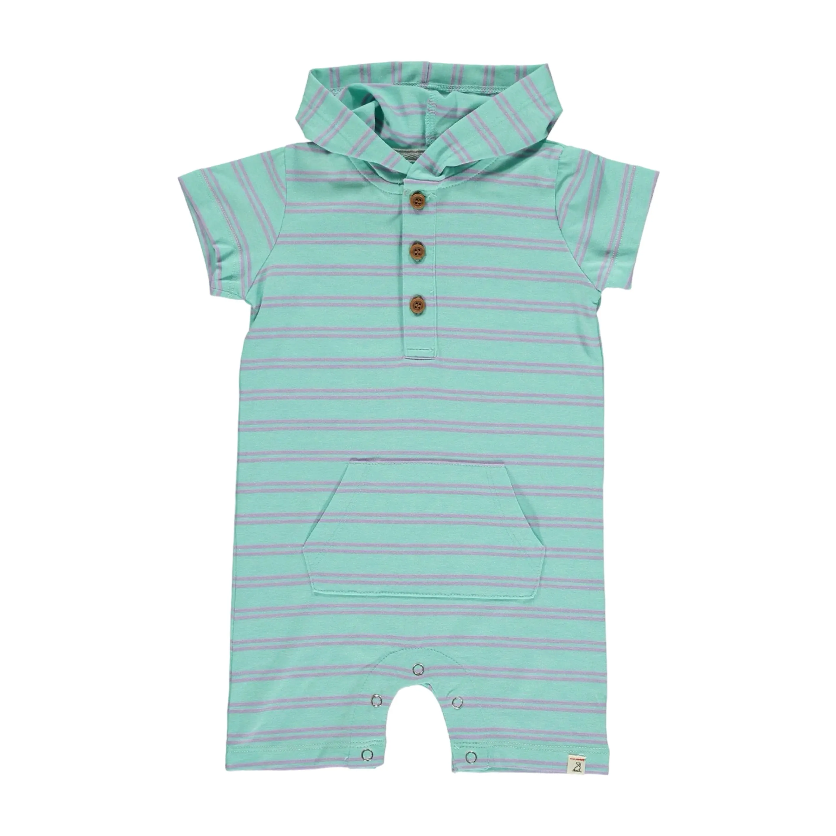 Me Henry Charlie Aqua Stripe Hooded Romper