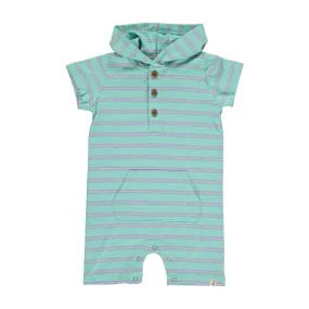 Me Henry Charlie Aqua Stripe Hooded Romper