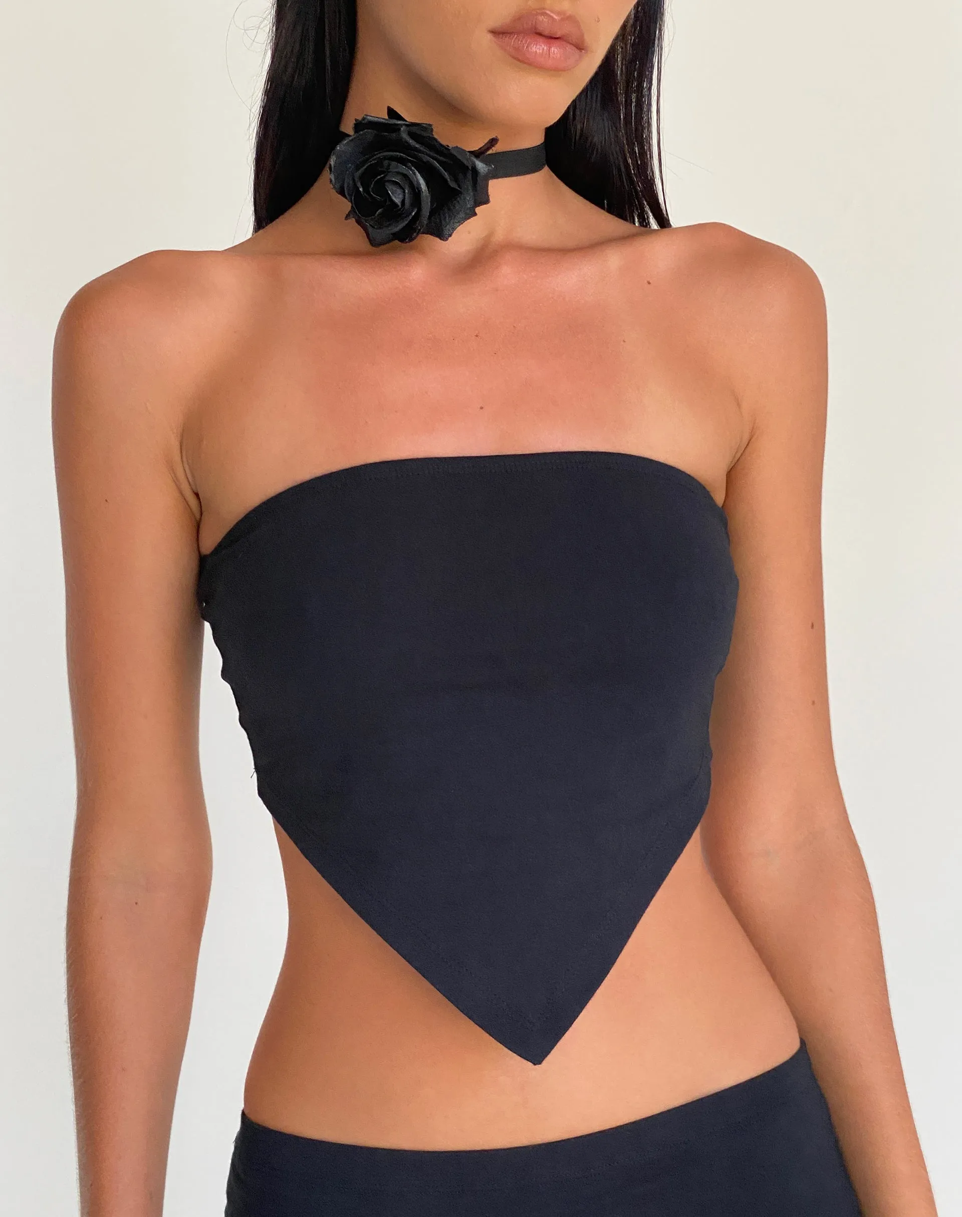 Minase Black Asymmetric Bandeau Top