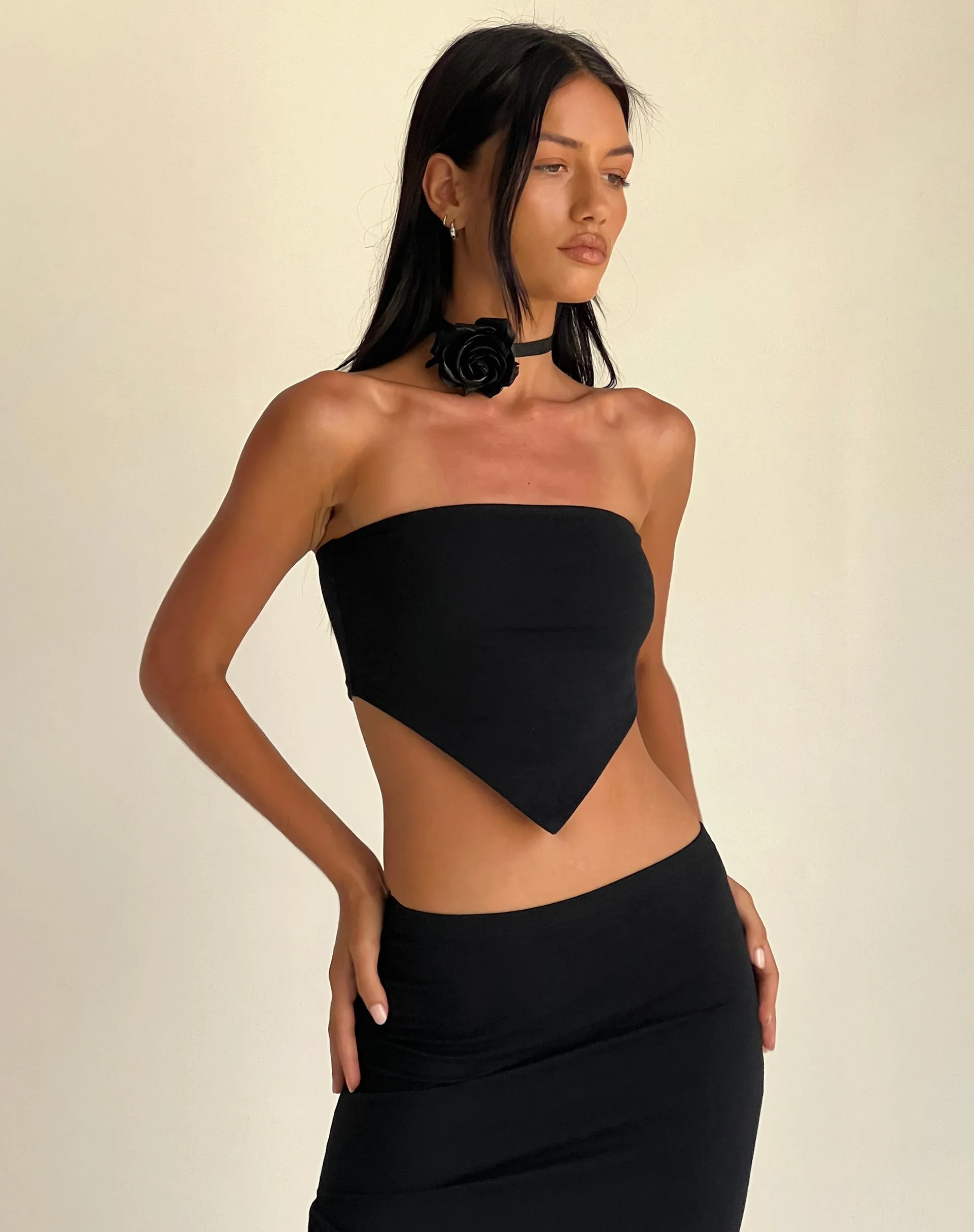 Minase Black Asymmetric Bandeau Top