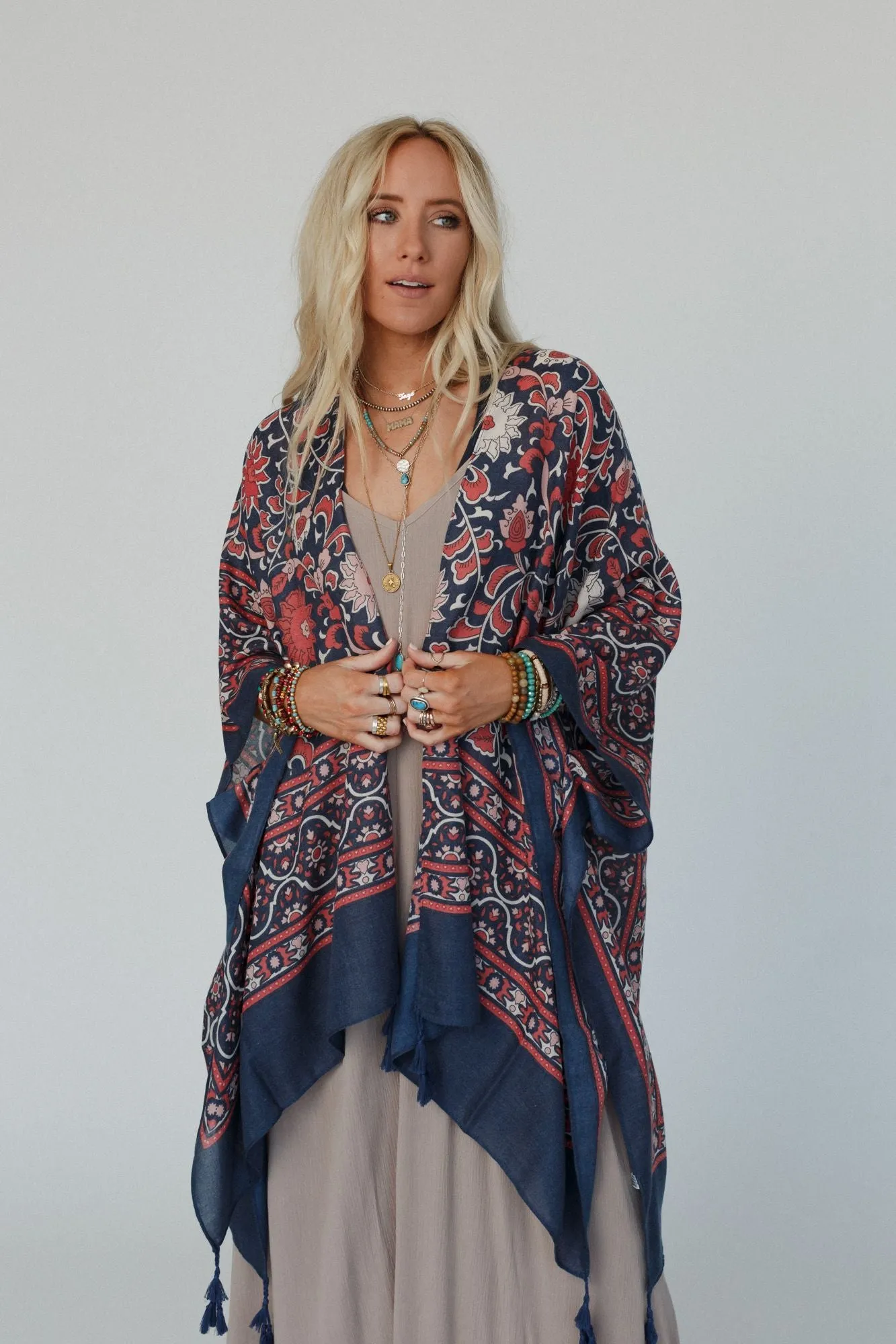 Moroccan Blue Tassel Kimono