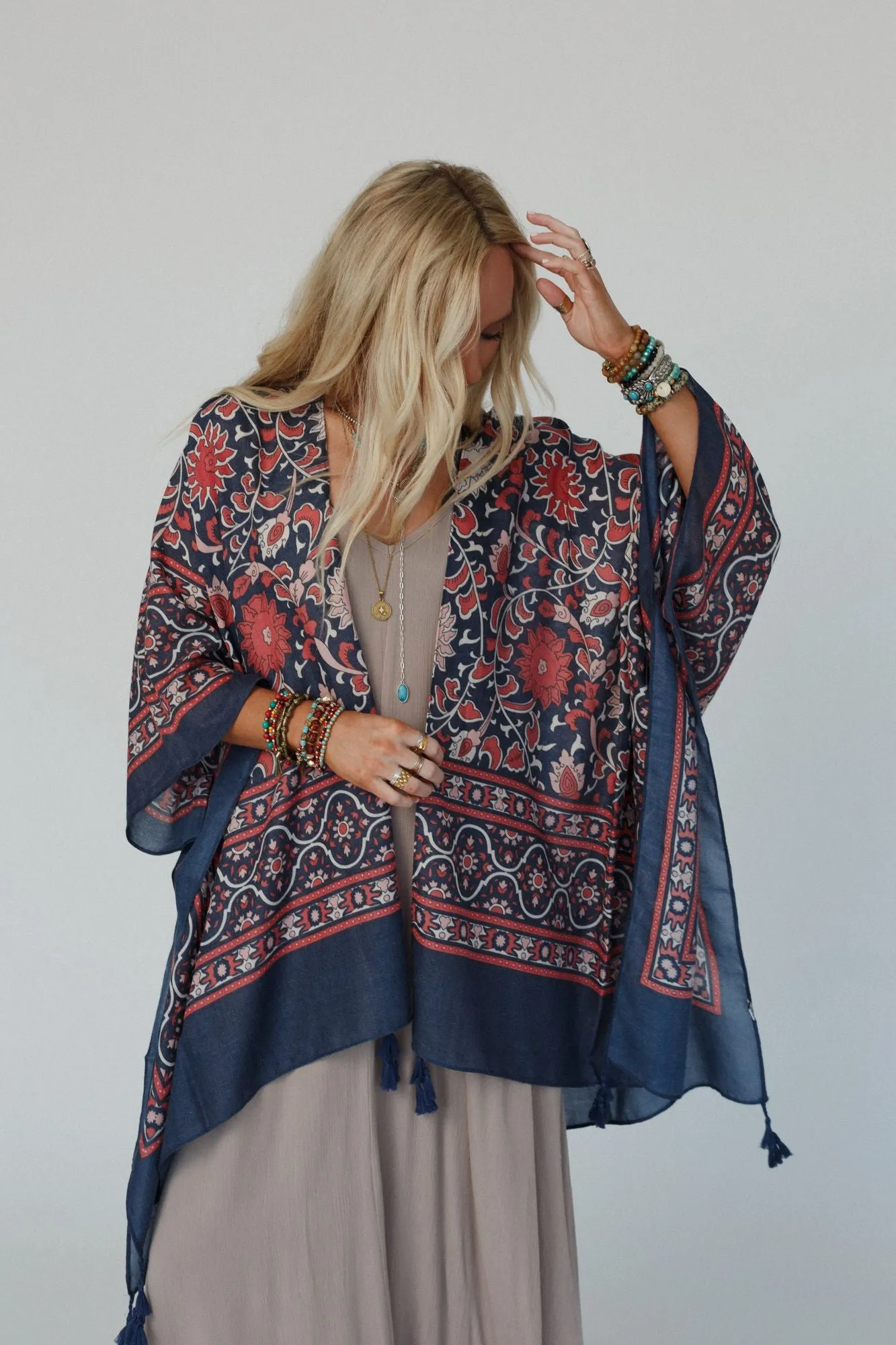 Moroccan Blue Tassel Kimono