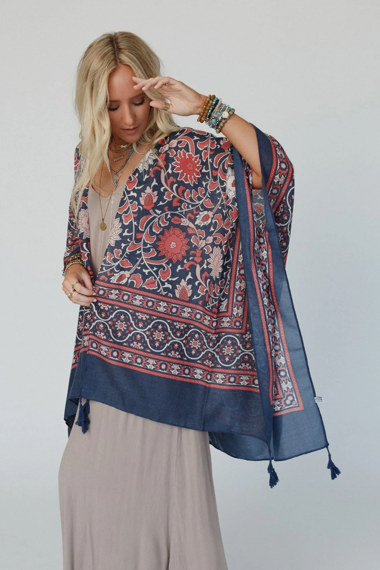 Moroccan Blue Tassel Kimono